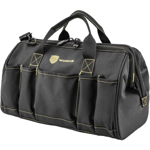 Works 16 Inch Wide Mouth Tool bag with 16 pockets Dual Zippered | Black - Picture 7 of 7